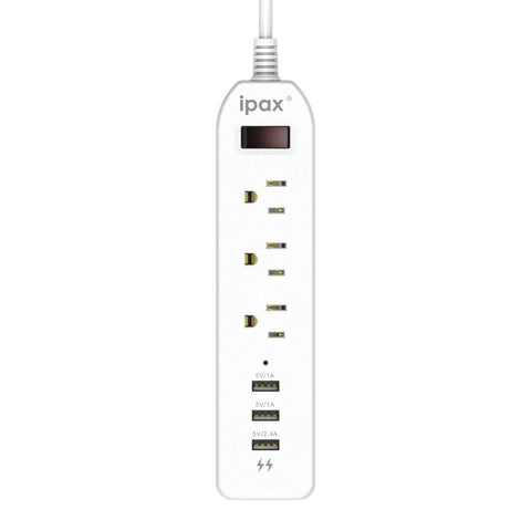 IPAX Power A3 White Surge Protector Power Strip with 3 USB Ports ( 3 Grounded Outlets + 3 USB Ports)