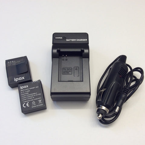 IPAX® Two Battery and Charger for GoPro HD HERO3+, HERO3 and GoPro AHDBT-201, AHDBT-301, AHDBT-302