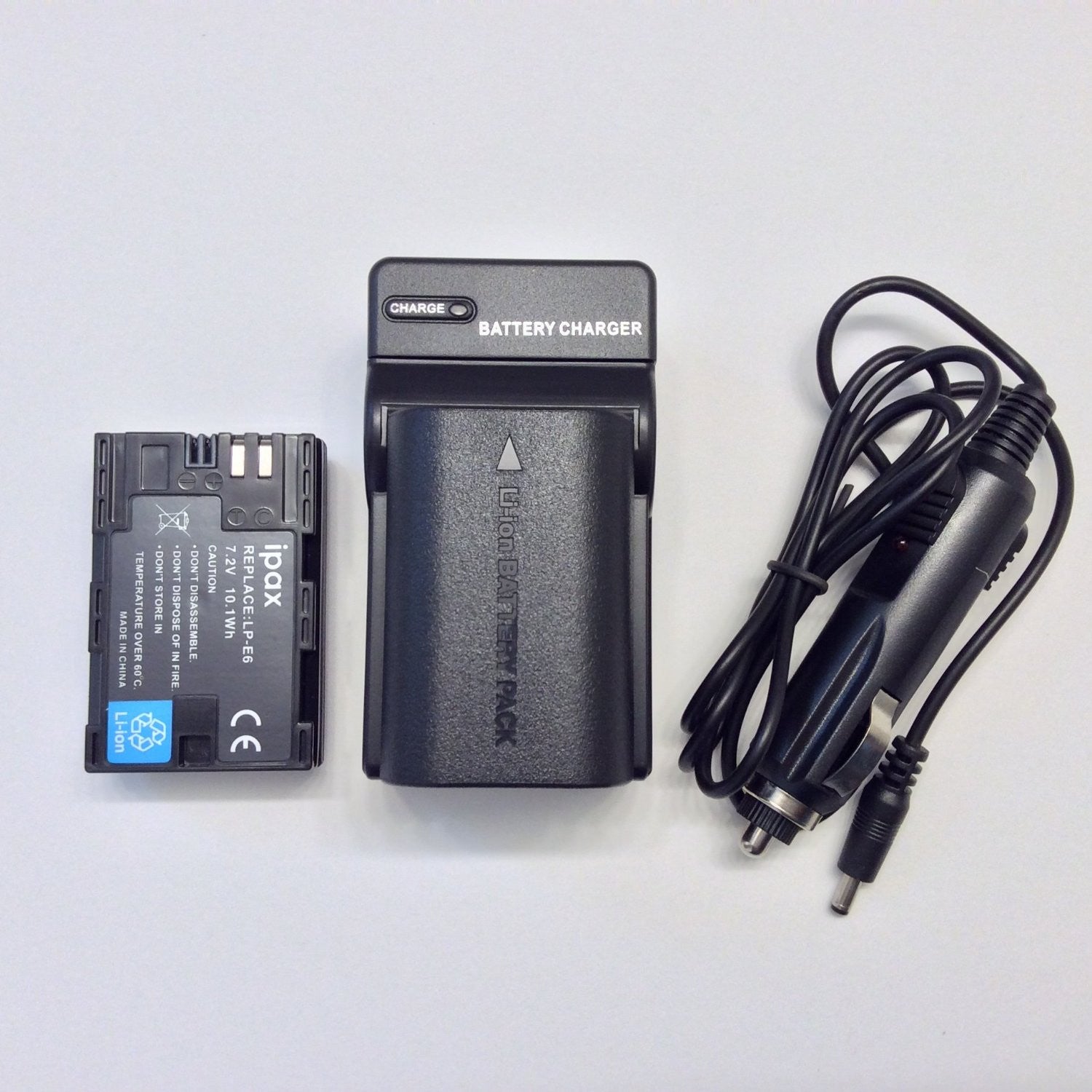 IPAX® Two Battery + Charger + Car Plug Kit for Canon LP-E6