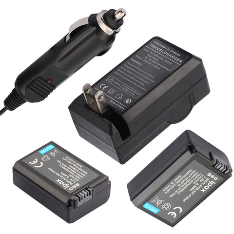 TWO IPAX Battery + Home&Wall Charger + Car Plug for Sony NP-FW50 Alpha 7/A7/A7 II/A7R/A7R II/A7S/33/55/A3000/A5000/A5100/A6000/A6300/A6500, CyberShot DSC-RX10 II/RX10M2, NEX-3/5/5T/6/7/C3/F3 Mirrorles