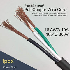 Ipax 10Ft Long AC Power Cord Cable Pull Copper Wire Core in Retail Box for Computer PC Plasma TV Printer Monitor AC adapter - ipax store