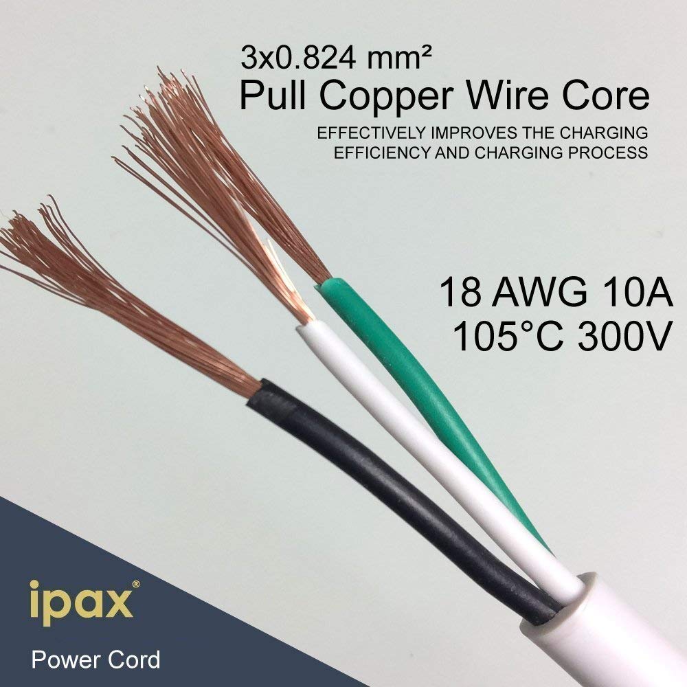 10 Feet Long Right Angled White AC Power Cord Cable Pure Copper Wire C