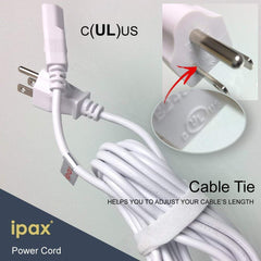 Ipax 10Ft Long White AC Power Cord Cable Pull Copper Wire Core in Retail Box for Computer PC Plasma TV Printer Monitor AC adapter - ipax store