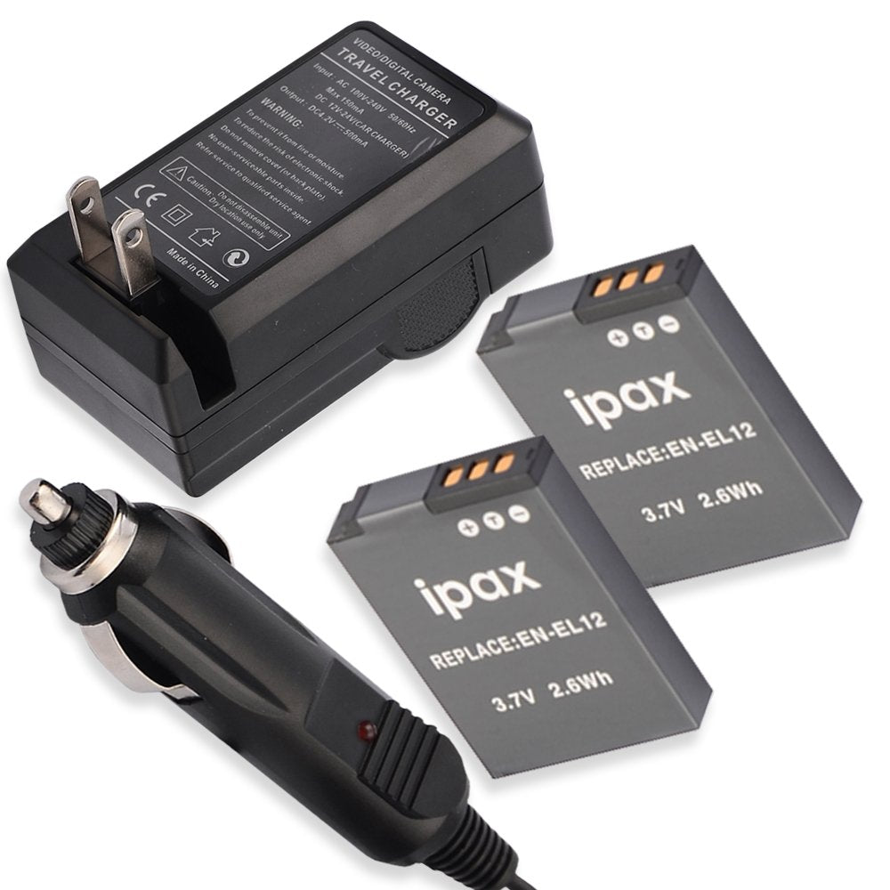 IPAX® 2x Battery+Charger+Car Plug for Nikon EN-EL12 ENEL12 - ipax store