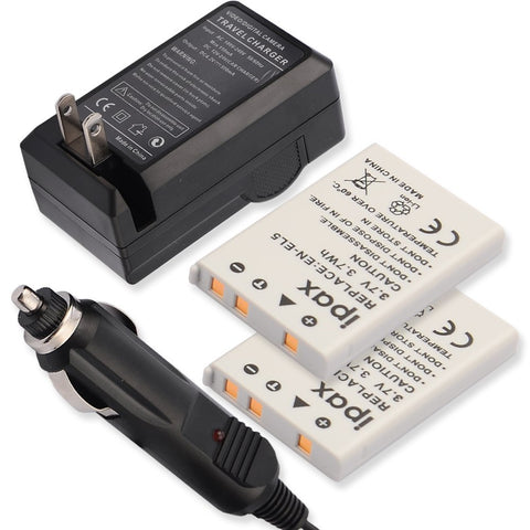 IPAX® 2 Pack 3.7V EN-EL5 Battery with Charger and Car Plug