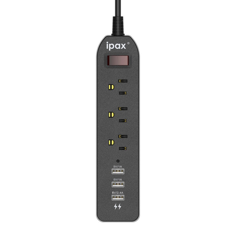 IPAX Power A3 Black Surge Protector Power Strip with 3 USB Ports ( 3 Grounded Outlets + 3 USB Ports) - ipax store