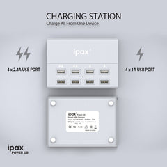 IPAX Power U8 Gray USB Charging Hub with 8 Ports and Surge Protection - ipax store