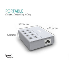 IPAX Power U8 Gray USB Charging Hub with 8 Ports and Surge Protection - ipax store