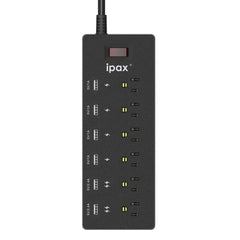 IPAX Power A6 Black Surge Protector Power Strip with 6 USB Ports (6 Grounded Outlets + 6 USB Ports) - ipax store