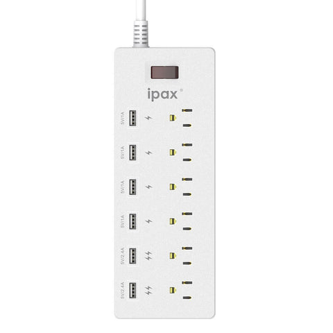 IPAX Power A6 White Surge Protector Power Strip with 6 USB Ports (6 Grounded Outlets + 6 USB Ports)